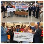 Meijer representatives presenting checks totaling more than $255,000 to two northern Michigan food pantries