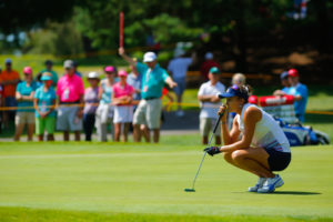 LPGA Professional Lexi Thompson setting up for a putt at the Meijer LPGA Classic for Simply Give