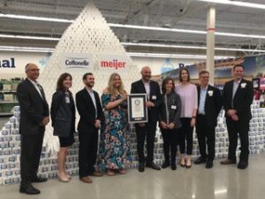 Meijer and Kimberly-Clark accepting a GUINNESS WORLD RECORDS title for the Tallest Bath Tissue Pyramid