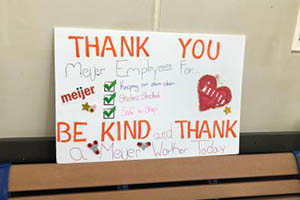 Handmade thank you sign from customer to Meijer team members