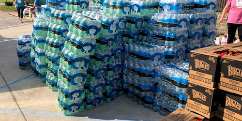 Bottled water and snacks donated by Meijer to families affected by Michigan floods