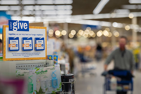 Meijer display with Simply Give donation cards