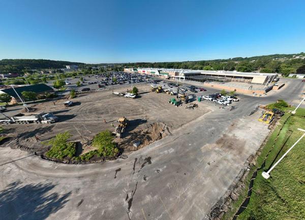 Traverse City, Mich. Meijer parking lot under construction for installation of green infrastructure.